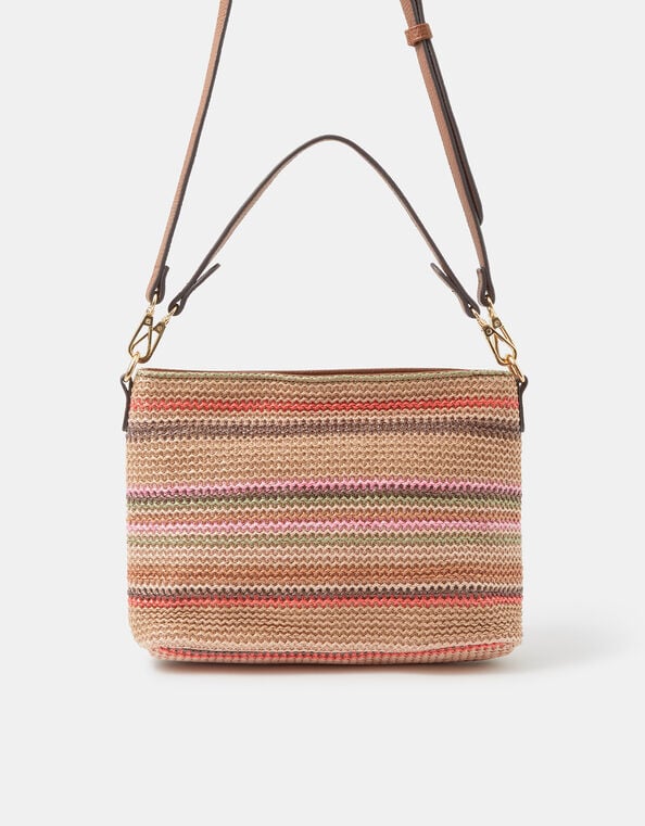Woven Stripe Raffia Crossbody Bag, , large