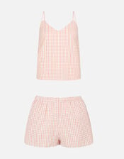 Gingham Scallop Vest Pyjama Set, Orange (CORAL), large