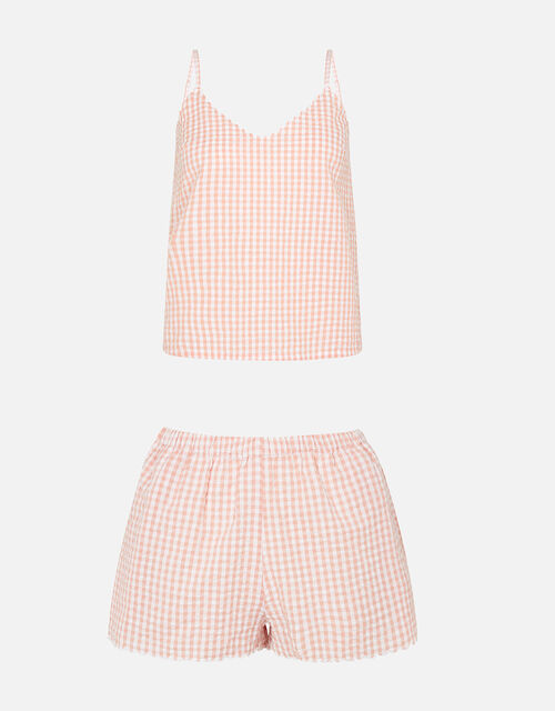 Gingham Scallop Vest Pyjama Set, Orange (CORAL), large