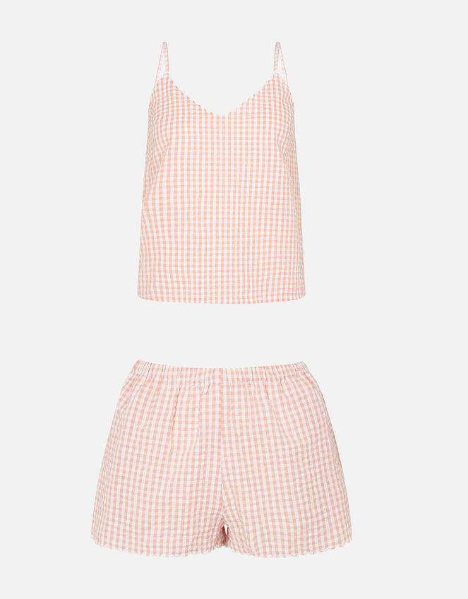Gingham Scallop Vest Pyjama Set, Orange (CORAL), large