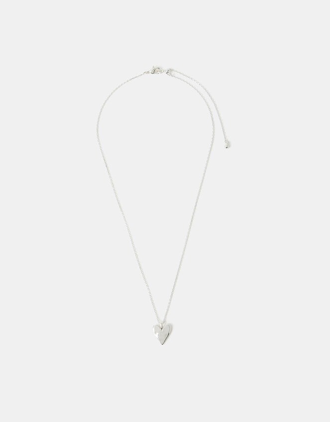 Sterling Silver-Plated Molten Heart Pendant Necklace, , large