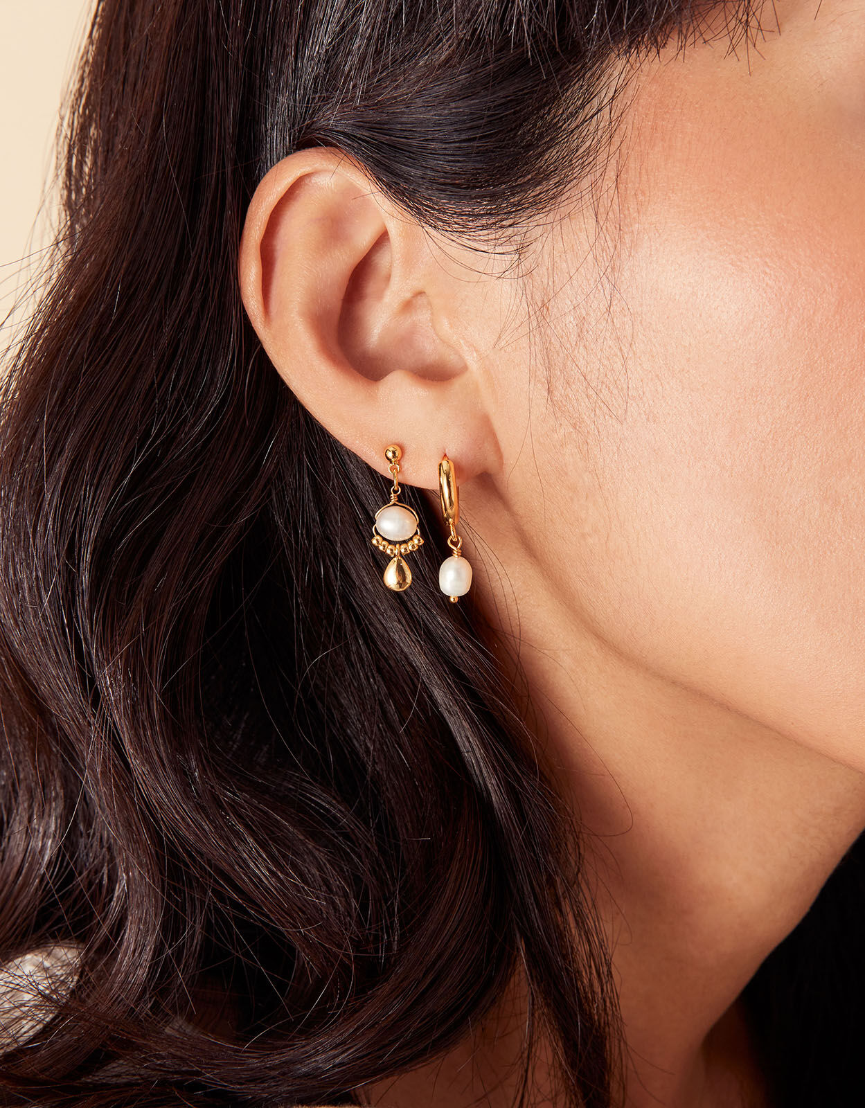 Gold Plated Pearl Drop Single Earring