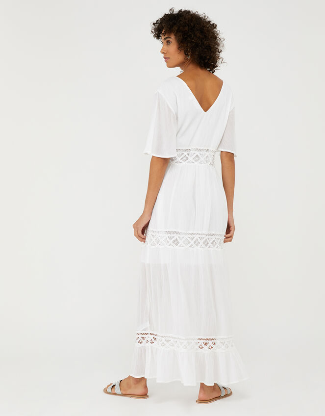 Lace-Insert Maxi Dress, White (WHITE), large