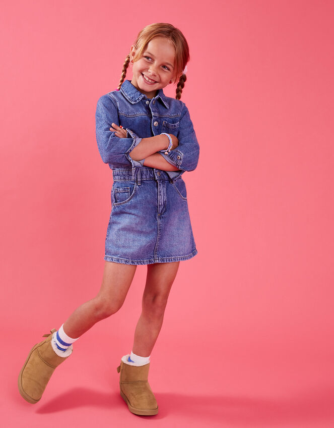 Girls Bow Suedette Boots, Tan (TAN), large