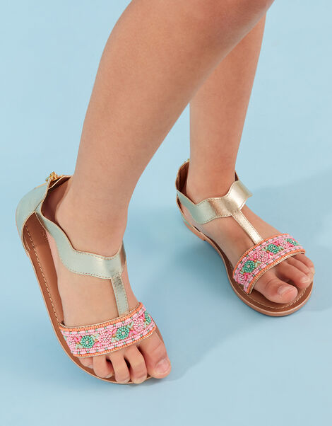 Girls Beaded Sandals, Multi (BRIGHTS-MULTI), large
