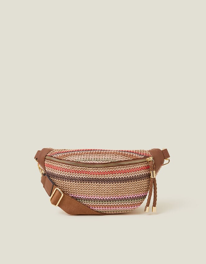 Stripe Raffia Bum Bag, , large