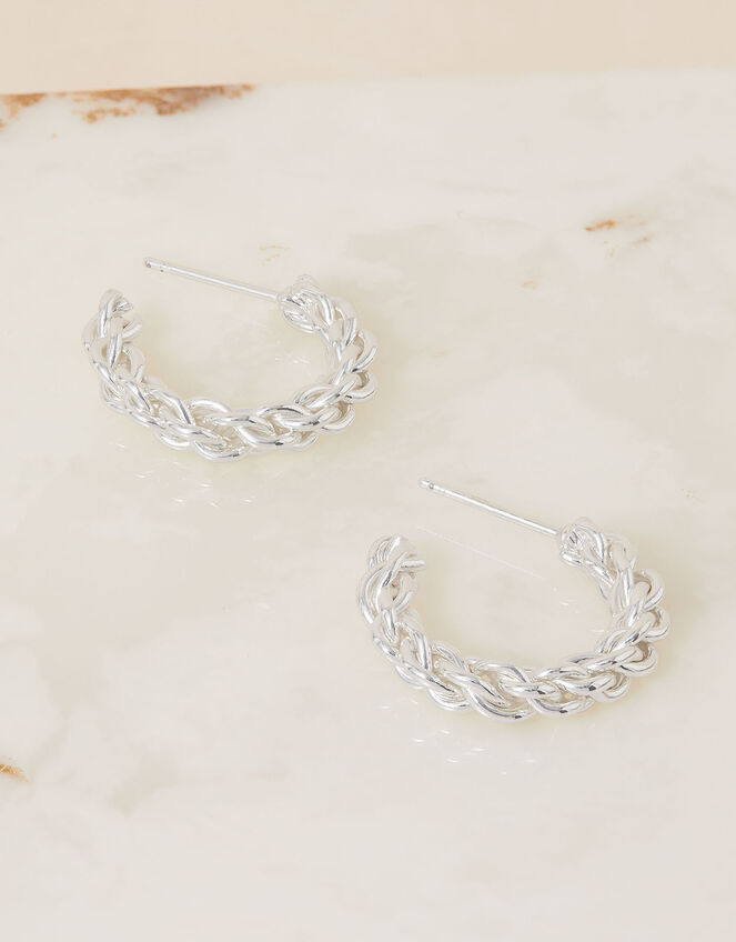 Silver-Plated Twisted Chain Hoops, , large
