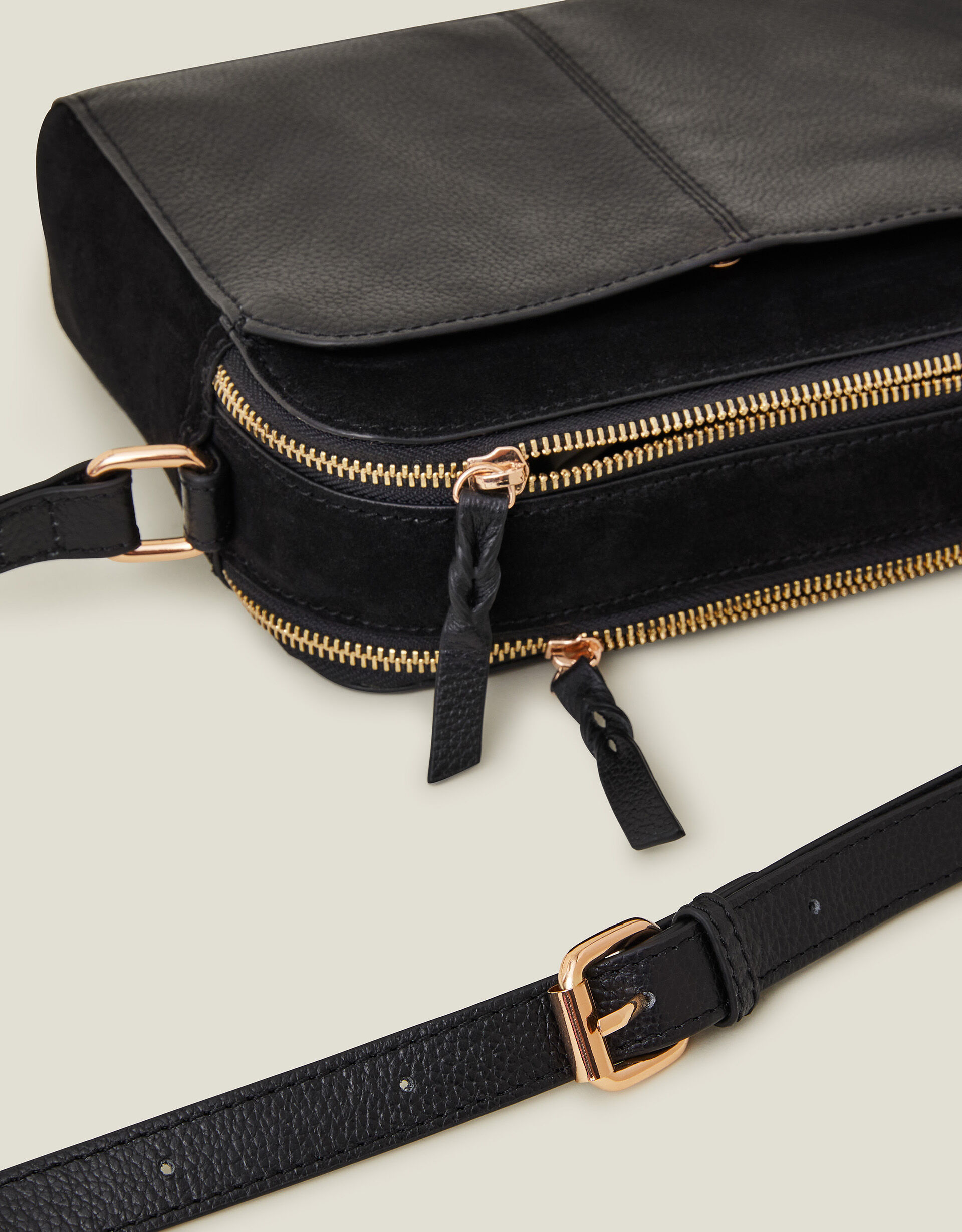 Double Zip Leather Cross-Body Bag Black | Shop All | Accessorize UK