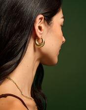 Stainless Steel Chunky Ridge Hoop Earrings, , large