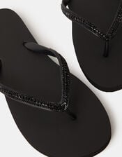Crystal Embellished Flip Flops, Black (BLACK), large