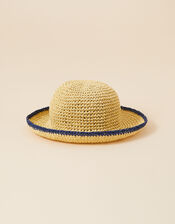 Stripe Trim Straw Bucket Hat, , large
