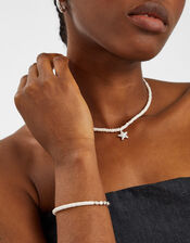 Sterling Silver-Plated Shell Beaded Bracelet, , large