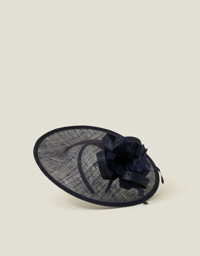 Large Disc Feather Corsage Fascinator, Blue (NAVY), large