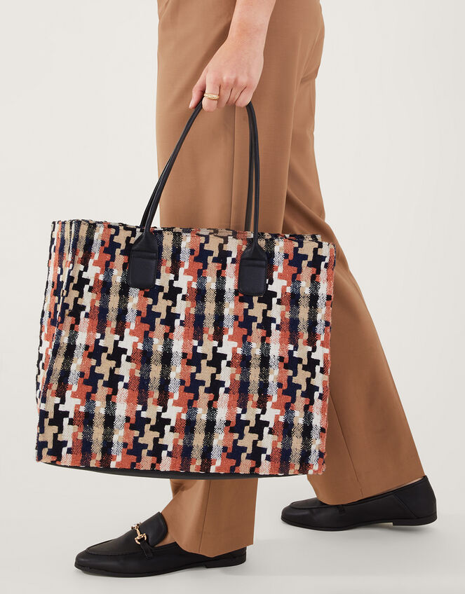 Dogtooth Textile Shopper Bag, , large