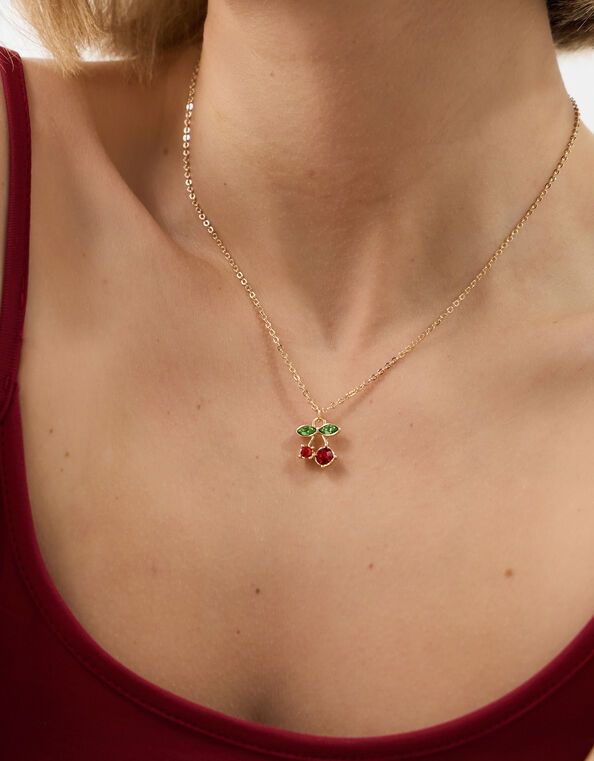 Gem Cherry Pendant Necklace, , large