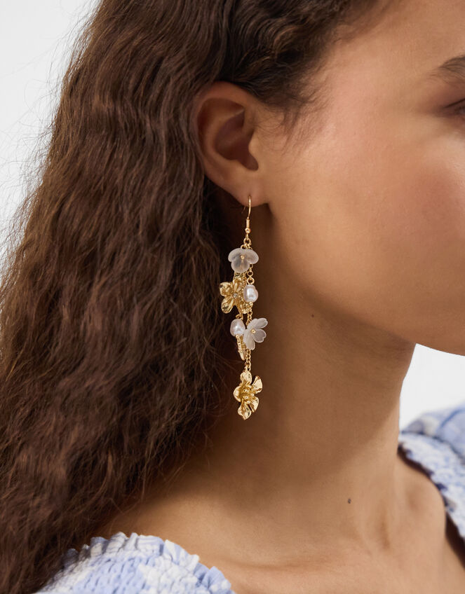Flower Pearl Drop Earrings, , large
