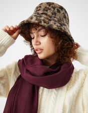 Leopard Print Boucle Bucket Hat, , large