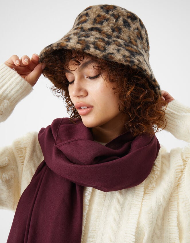 Leopard Print Boucle Bucket Hat, , large