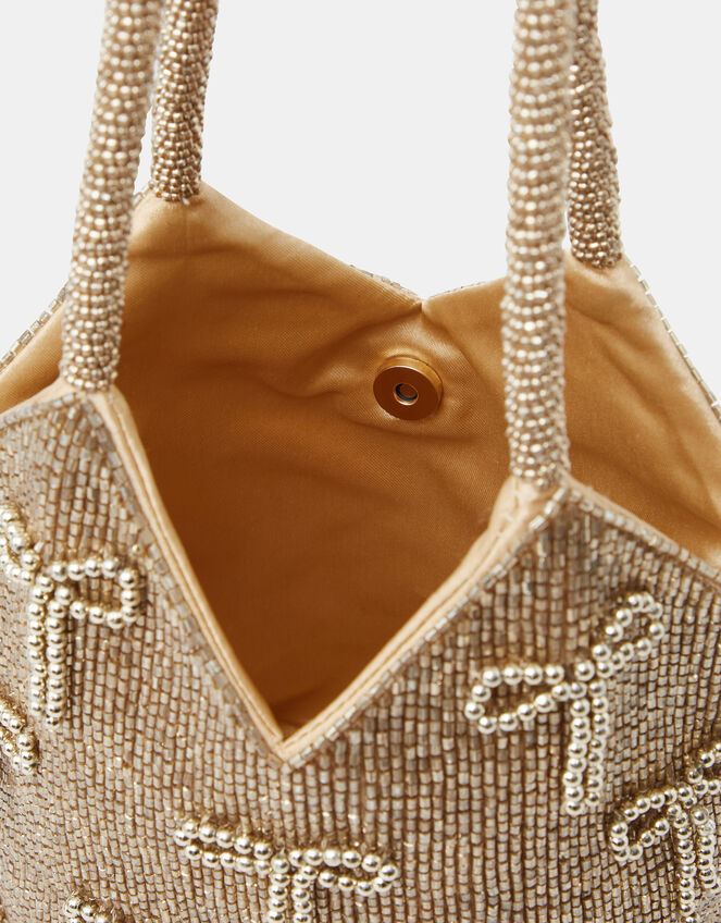 Bow Embellished Beaded Bag, , large