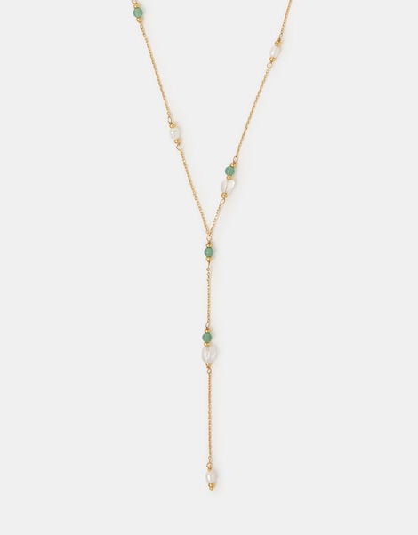 14ct Gold-Plated Aventurine Lariat Necklace, , large