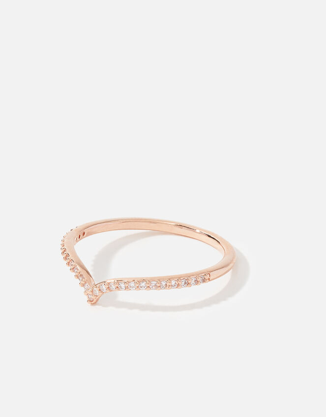 Rose Gold-Plated Sparkle Wishbone Ring, Gold (ROSE GOLD), large