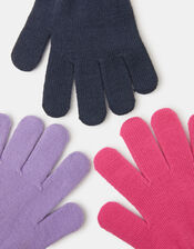 3-Pack Girls Plain Gloves, Multi (PASTEL MULTI), large