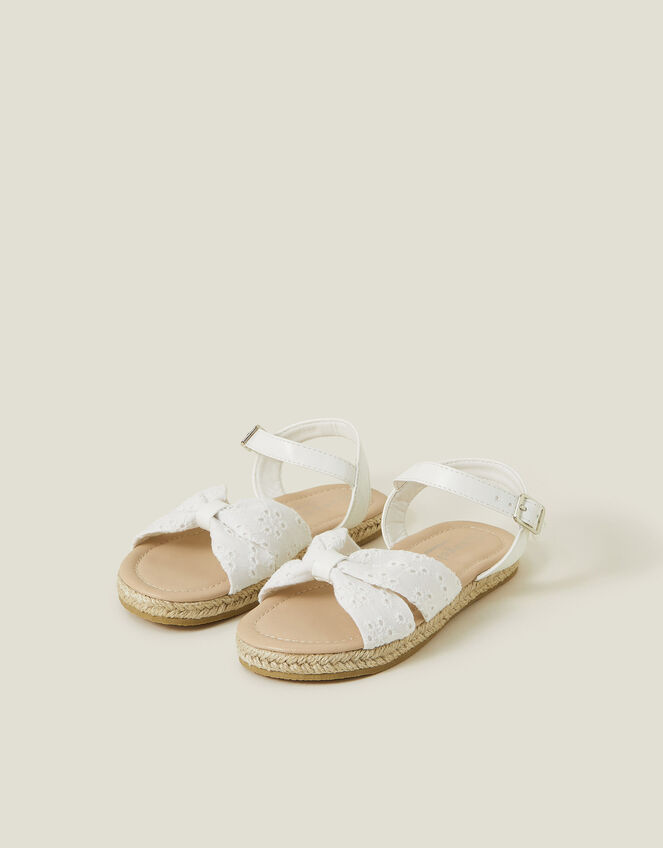 Girls Broderie Strap Jute Sandals, White (WHITE), large