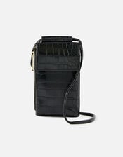 Faux Croc Phone Bag, Black (BLACK), large