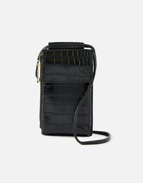 Carrie Croc Phone Bag Black, Black (BLACK), large
