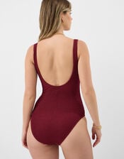 Ring Detail Crinkle Textured Swimsuit, Red (BURGUNDY), large