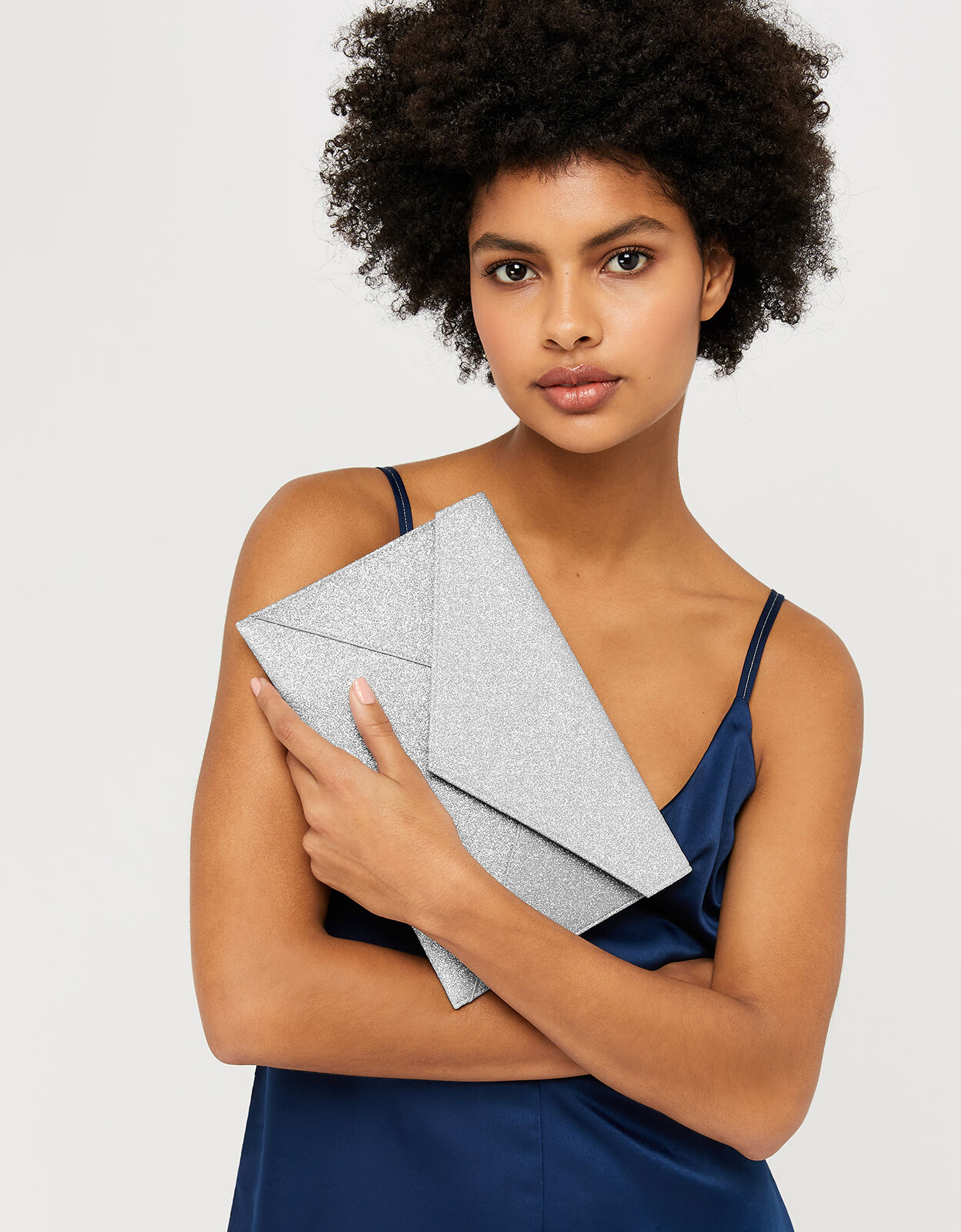 Lily Glitter Envelope Clutch Bag Silver