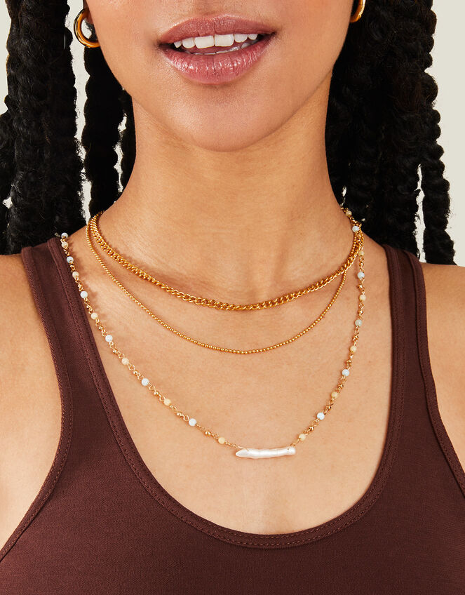 14ct Gold-Plated Longline Pearl Bead Chain Necklace, , large