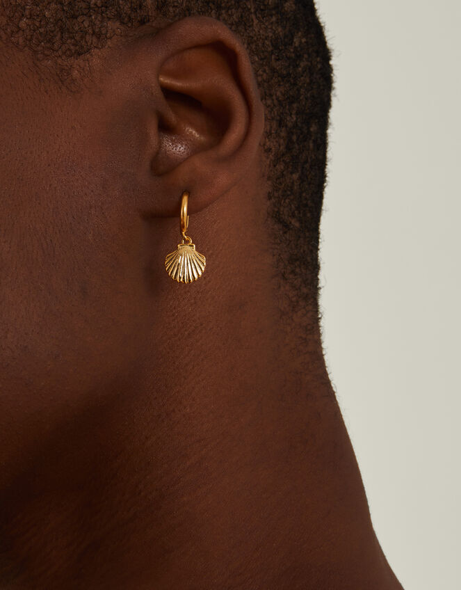 14ct Gold-Plated Shell Hoop Earrings, , large