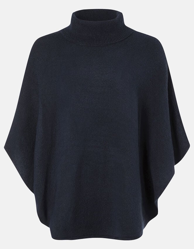 Cosy Knit Poncho, Blue (NAVY), large