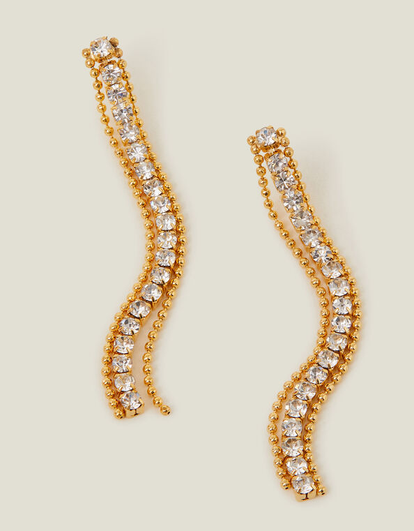 14ct Gold-Plated Diamante Fringe Drop Earrings, , large