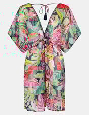 Tropical Print Chiffon Kaftan, Black (BLACK), large