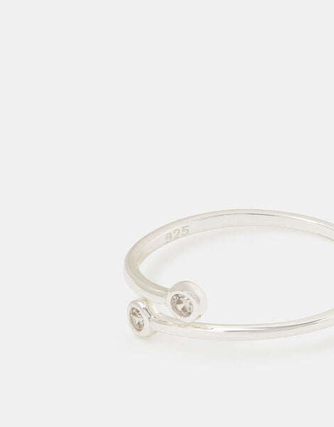 Sterling Silver Diamanté Adjustable Ring, , large