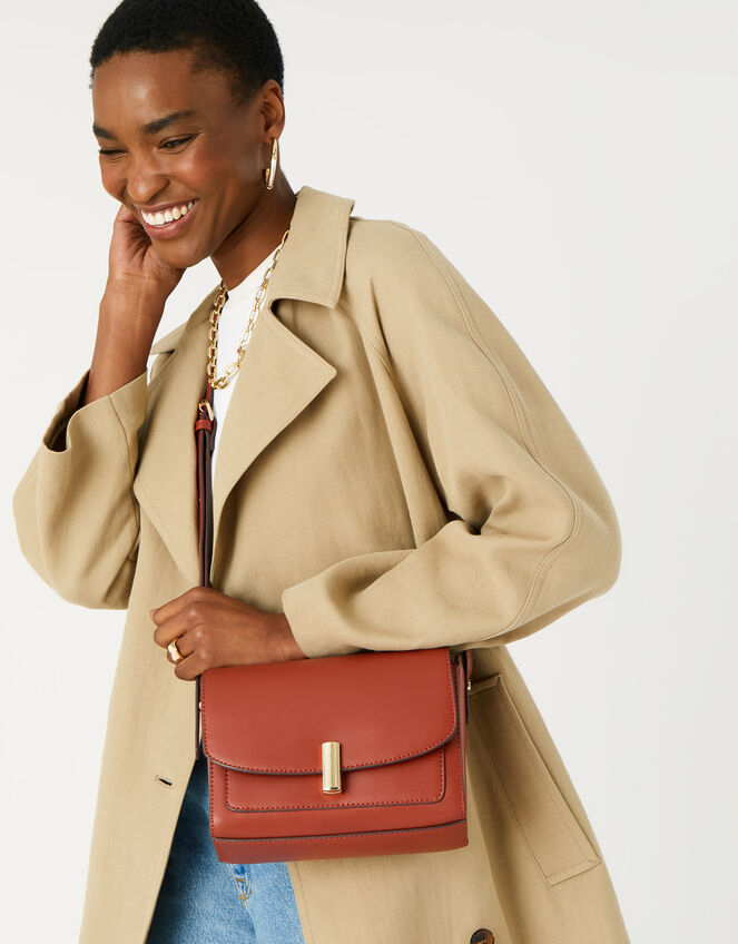 Abigail Turn Lock Cross-Body Bag , Orange (RUST), large