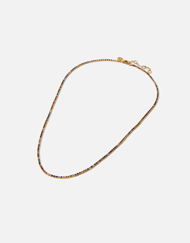 14ct Gold-Plated Rainbow Tennis Necklace, , large
