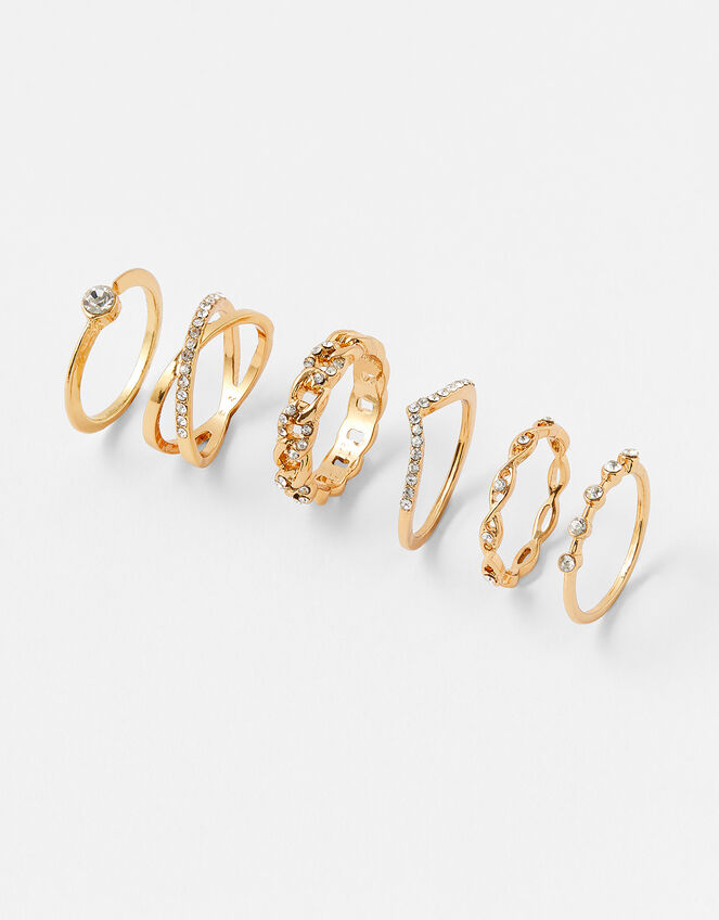 Pave Stacking Rings 6 Pack, White (CRYSTAL), large