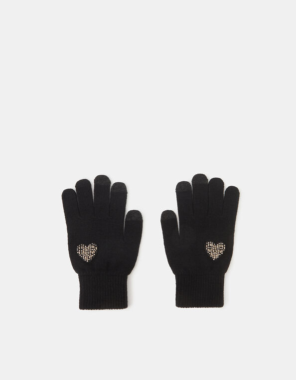 Beaded Heart Touchscreen Gloves, , large