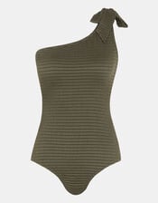 Textured One-Shoulder Swimsuit, Green (KHAKI), large