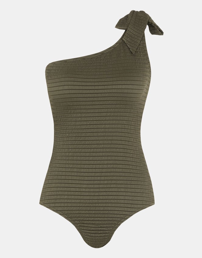 Textured One-Shoulder Swimsuit, Green (KHAKI), large