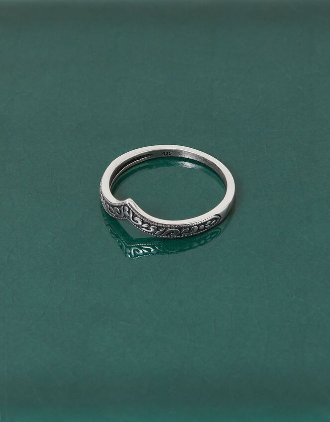 Sterling Silver Oxidised V-Shape Band Ring, Silver (ST SILVER), large