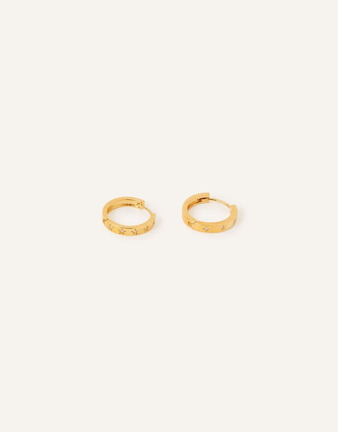14ct Gold-Plated Crystal Star Chunky Hoops, , large