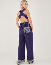 Embroidered Hem Multiway Jumpsuit , Blue (NAVY), large