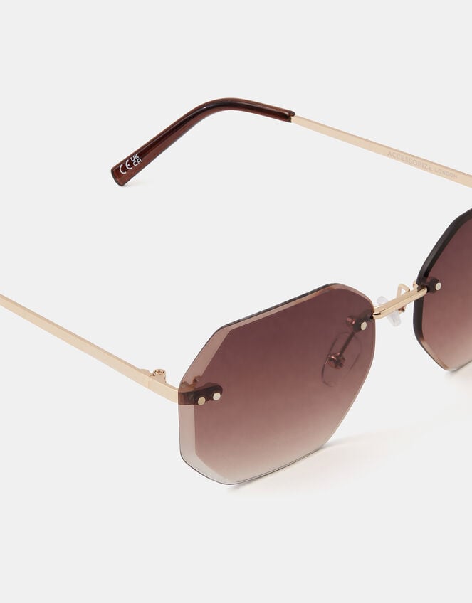 Geometric Rimless Sunglasses, , large