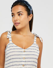 Cotton Stripe Jumpsuit, Natural (NATURAL), large