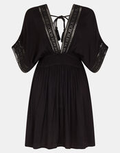 Crochet Trim Kaftan , Black (BLACK), large