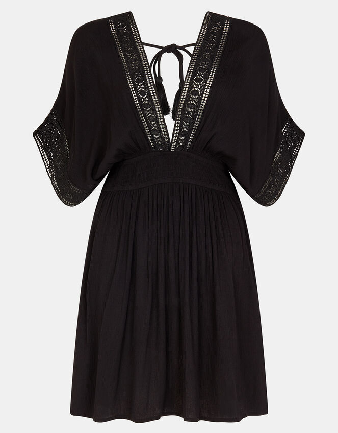 Crochet Trim Kaftan , Black (BLACK), large